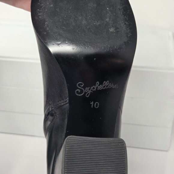 Seychelles Wild Ride Womens 10 Boots Leather Black Block Heel Zip Chelsea Moto - Picture 7 of 10